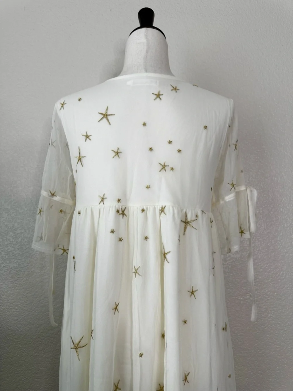GeLaiMei Girls Size 14-15 Embroidered Gold Stars Mesh Overlay Swing Dress - Picture 8 of 11